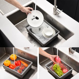 2-in-1 Dish Basin Set For Washing Dishes in Kitchen Sink, With Filter Basket Drain Hole Plug/Stopper,Multi-purpose and Portable Kitchen Cleaning Filter Basin,Plastic(ABS+PP),Gray,Nicmondo