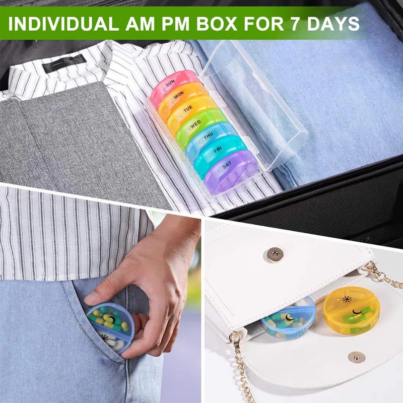 VIGOR PATH 7-Day Pill Organizer with Two Compartments Per Day,
