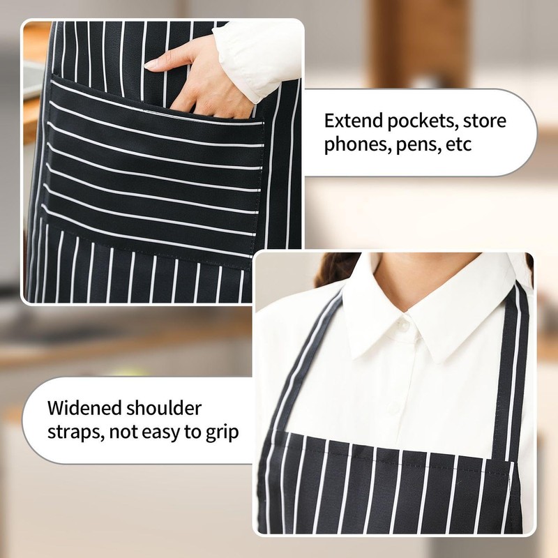 1 x black and white striped apron, 1 x chef's
