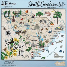 Heritage Puzzle South Carolina Life - 1000 Pieces Jigsaw Puzzle - Size 30" x 24" - State Landmarks & Iconic Destinations - Educational Jigsaw Puzzles - Perfect for Framing - Made in U.S.A