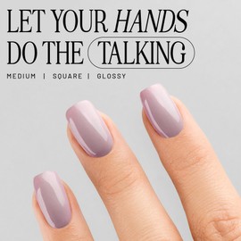 Lilac St Lilac St - Uñas Postizas, Color Gris Glicina (30 Uñas, 15 Tamaños) - Medianas, Cuadradas, Brillantes, Opacas - Pegamento Para Uñas Con Pincel, Lima De Uñas, Palito Para Cutículas, Almohadilla