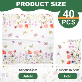 Wildflower Paper Napkins, 40 Pcs Disposable Butterflies Paper Napkins, 13x13 Inche Floral Dinner Napkins for Spring & Summer Parties, Soft & Absorbent for Cocktail Appetizer Plates, Decorative Napkins