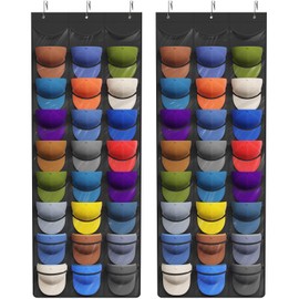 Lifewit Over The Door Hat Organizer for Baseball Caps, 27 Clear Deep Pockets Hat Rack Stand with 3 Hooks, Hanging Hat Storage, Cap Holder Hat Hanger for Protection and Display, 2 Pack