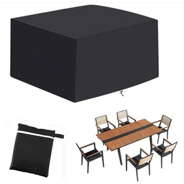 UCARE Outdoor Patio Furniture Cover, Waterproof Table and Chair Cover, Wind and Dustproof Square Desk Covers for Garden Furniture Sets, Black (170 x 94 x 70 cm)