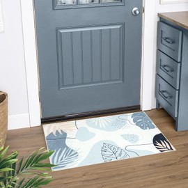 Seavish Small Entryway Rugs Indoor 2x3 Blue Kitchen Rugs Non Slip Washable Boho Bathroom Rugs for Tub Sink Botanical Print Throw Rugs for Bedroom Low Pile Door Mat Accent Rug for Bedside Laundry