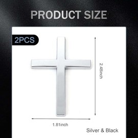Metal Cross Badge Decal, 2.5"×1.8" Alloy 3D Cross Auto Decal, Self-Adhesive Metal Optical Decal Badge for Trunk Rear Fender Side Fender (Silver & Blac