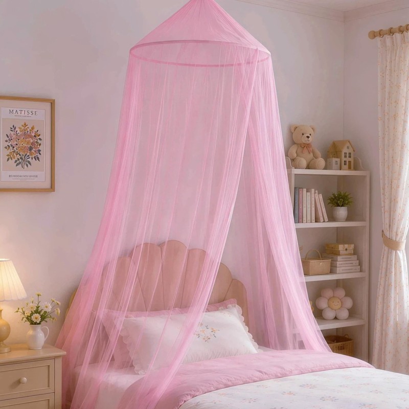 Pink Bed Canopy for Girls, Mosquito Netting for Bedroom, Bed