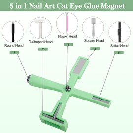 Vnjaoi Nail Magnet Set, Upgraded 5 in 1 Multi-Function Nail Magnet Pens with Silicone Protective Case, Magnetic Nail Polish Magnet Wand for Nails Cat Eye Nail Design Tools Nail Art Accessories(Green)