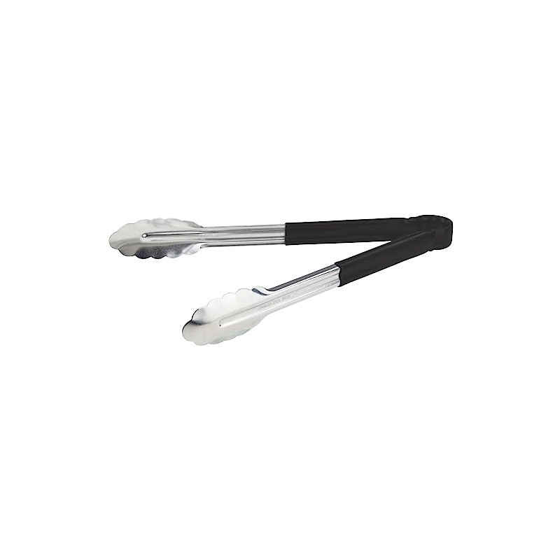 Winco 12" Stainless Steel Serving Tongs with Plastic Handle, Black