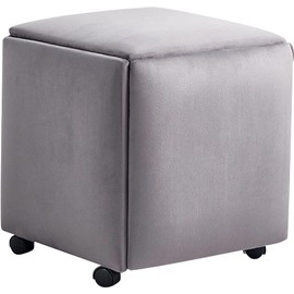WAYUTO 5 in 1 Seating Cube with Swivel Casters Stackable Sofa Chair Stool Nesting Ottoman Stool Movable Footstool Dressing Chair for Living Room Bedroom(Gray,Small)