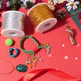 PH PandaHall Approx. 16.6 ft (50 m) / Roll Straight Length Approx. 0.08 inch (2 mm), 1 Roll Set, Elastic Line, Fine String, Elastic Cord, Polyester (Outside), Rubber (Inside), Cord for Accessories, Bracelet & Necklace, Craft Supplies, Handmade Silver