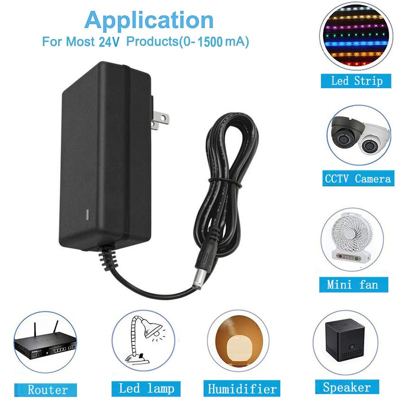 24V 1.5A Power Supply 36W Wall AC/DC Adapter 100V-240V AC