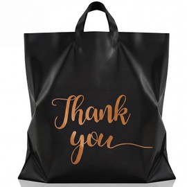 Maitys 100 Pcs 20'' x 20'' Large Plastic Thank You Merchandise Bags with Handles Shopping Bags for Business, Retail, Gifts, Trade and More(Black)