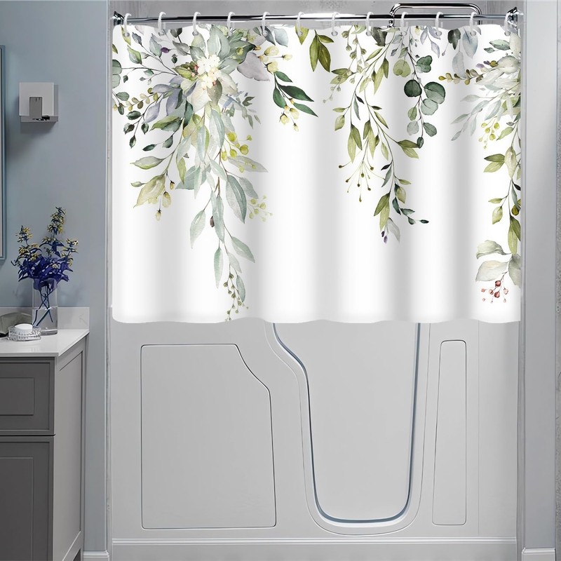 Ruelvth Short Shower Curtain, Waterproof Spring Green Eucalyptus Shower Curtain