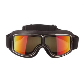 Ashilun Retro Pilot Motorcycle Goggles - Fog-proof Warm Riding Goggles for ATV, Bike, Motocross - Safety Glasses (Black Frame/Red Mirrored Lens)