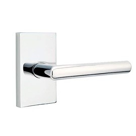 EMTEK Modern Rectangular Rosette Passage Set with Matching Finish Stuttgart Lever - Choice of Left/Right Handing and 7 Finishes - 5112STURHUS26 - Right Handed (RH) - Polished Chrome (US26)