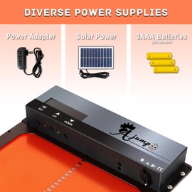 AJumpoo Automatic Chicken Coop Door, Solar Powered Full Aluminum Auto Coop Door, Timer Remote Control and Pluggable Battery Powered Chicken Coop Door Opener for Chicken Farms, orange, Brown