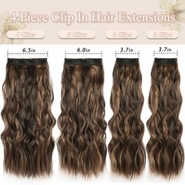 MAYSA Clip in Hair Extensions 22 Inch Long Wavy Hair Extensions 4Pcs mix Brown Synthetic Clip in Hair for Women # Brown Highlights Caramel Blonde