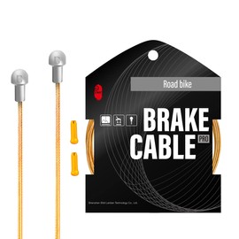 CNC Bike Inner Brake Cable for Road Bike 2800mm with End Caps，Pro Slick Polished Bicycle Brake Cable for Shimano/Sram，2 Pcs，Gold.