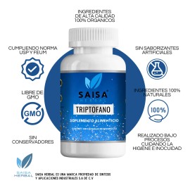 L-Triptófano 500 Mg | 120 Cápsulas | Saisa Herbal | Suplemento Natural | Dormir Mejor | Reduce Estrés y Ansiedad | Premium