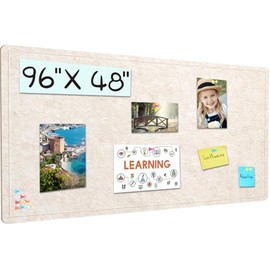 Bulletin Board, 36 X 24 inches Cork Board with 20 Pushpin, Felt Cork Board Notice Pin Board, Self-Adhesive Vision Board Mood Board Foldable Photo Board for Wall - Oatmeal