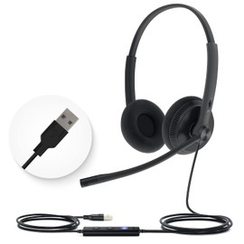 Yealink UH34 USB Headset with Mic,Stereo Wired Headphones with Noise Cancelling Microphone,Professional Work Headset VoIP Phone PC Computer Call Center Office(Ultra Light)