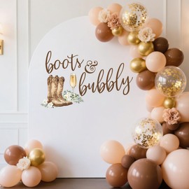 Boots and Bubbly Bridal Shower Decorations - TrinhGuo Boots and Bubbly Bridal Shower Sign Decal for Balloons Arch, Western Wedding Party Decor Wall Decal, Bachelorette Party Backdrop Decor (Brown)