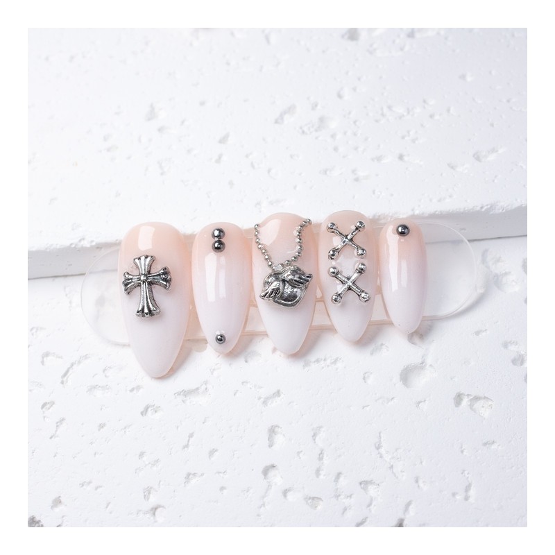 Iron White Ombre Handmade Nail Tips - Mini Short Oval