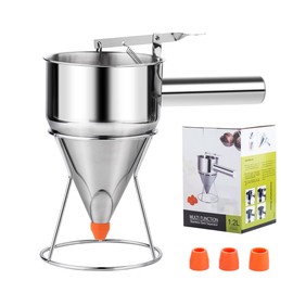 Choxila 40oz Pancake Batter Dispenser, Stainless Steel 4 Caliber Funnel Cake Dispenser with Stand Great for Pancakes, Cupcakes and Baked Goods