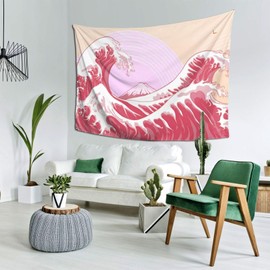 Smacget Pink Wave Tapestry for Bedroom Small Aesthetic tapestry Japanese Mount Fuji Great Wave Wall Hanging Home Living Room Dorm The Great Wave Sea Ocean Wall Art for College Dorm 40ʺ × 28ʺ