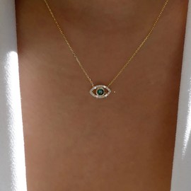 TseenYi CZ Evil Eye Necklace Gold Evil Eye Pendant Necklace Emerald Gemstone Choker Necklace Sparkling Rhinestone Eye Pendant Necklace Chain Jewellery for Women Girls Gifts