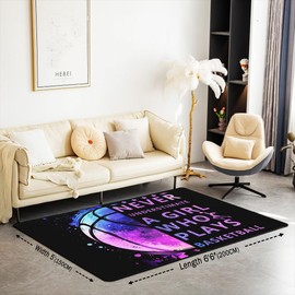 Basketball Area Rug 3'x5'x0.39'',Watercolor Tie Dyed Ball No Shedding Area Rugs for Living Room,Girls Outdoor Sport Home Decor Office Area Rug,Glitter Print Non Slip Washable Decor Carpet 3'x5'