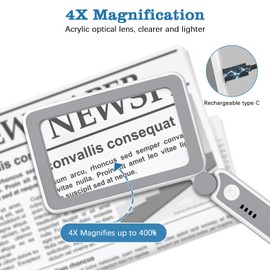 MoKo Magnifying Glass for Reading, Rechargeable 4X Full Page Book Magnifier, Magnifying Glass with Light 3 Modes, Folding Handheld Reading Magnifiers for Seniors Elderly Low Visions,Gray