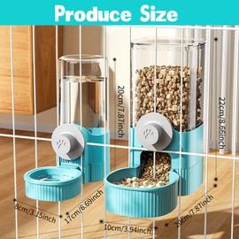 Hanging Cage Automatic Pet Food Water Dispenser, 41oz Hanging Automatic Food Dispenser, 18oz Pet Water Bottle for Cage Crate, Suitable for Kitten Rabbit Chinchilla Hedgehog Ferret (Blue, 41Oz)