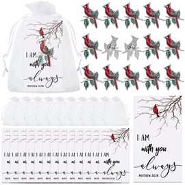 Geosar Set of 50 Memorial Cardinal Sign Pins Set Funeral Pocket Token Guardian Pocket Oil Dropped Cardinal Pins I Am with You Always Cards Organza Bags Religious Mothers Day Presents(Fashion)