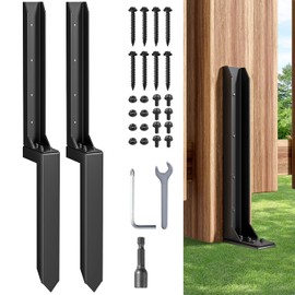 Fence Post Repair Kit，Heavy Duty Steel Fence Post Anchor Ground Spike ，Quick Fix Broken/Leaning Wood Posts with，and Fixed Fence Posts(Separation 16.9+17.9",2 pcs)