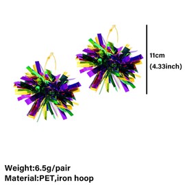 Colorful Mardi Gras Carnival Round Circle Tassel Hoop Exaggerate Lightweight Shining Earrings Decoration Outfit Costume Accessories Holiday Jewelry for Women-1