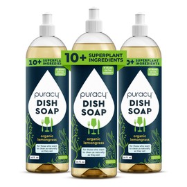 Puracy Natural Dish Soap Packs - Skin-Softening Plant-Based Dishwashing Soap, Non-Toxic Dish Soap, Organic Liquid Dishwashing Detergent Soap (Organic Lemongrass, 16 fl oz, 3 Pack)