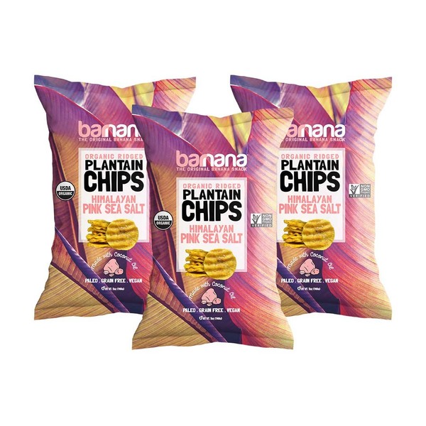 Barnana Organic Plantain Chips - Himalayan Pink Salt- 5 Ounce, 3 Pack - Salty, Crunchy, Thick Sliced Snack - Best Chip For Your Everyday Life - Cooked in Premium Coconut Oil