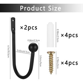 2PCS Metal Curtain Holdbacks, Curtain Tie Backs Hooks, Black Window Curtain Holder, Wall Mounted Curtain Tie Backs With Screws, Drapery Holdbacks for Fixed Curtain or Hanging Items