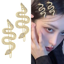 Snake Hair Clips for Women Sparkly Rhinestones Barrettes for Thick Hair 2PCS Gothic Punk Hair Accessories Headdress for Women Girls Vintage Gold Snake Hair Pins