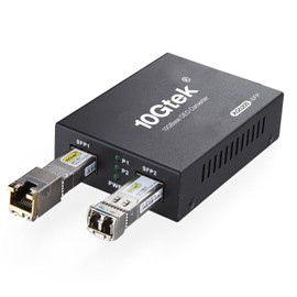 10Gtek 10GbE SFP+ Media Converter, Fiber to 10G Copper UTP Ethernet Media Converter, with a 10GBase-T Reach 30 Meters Transceiver and a SFP+ LR Module (10km, SMF, 1310nm)