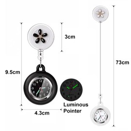 AGEN KGEN Nurse Watch for Nurses Doctors Clip on Hanging Nurse Watches Fine Retractable Fob Watch Portable Pocket Watch Lapel Watch (Flower Black)