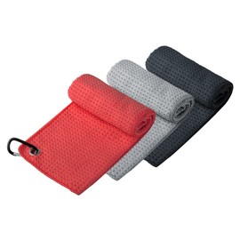 Handy Picks Microfiber Golf Towel (16" X 16") with Carabiner Clip, Waffle Pattern Hook and Loop Fastener - The Convenient Golf Cleaning Towel Black/Grey/Red
