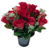 INERRA Cemetery Grave Flower Pot with Artificial Red Rosebud Roses