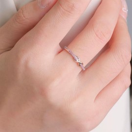 HUASAI Sister Rings BBF Rings Knot Twist Band Matching Set for Women Sister Gift Birthday Valentines Day Big Sis Little Sis Friendship Promise Band Interlocking Design Two Tone CZ Stone