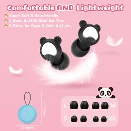 Kids Ear Plugs 2 Pairs(6-12 yrs), Reusable Noise Cancelling Earplugs, Silicone Noise Sensitivity Ear Plugs for Children/Small Ears, Ear Protection for Concerts/Flying/School/Playtime(Black+Blue)