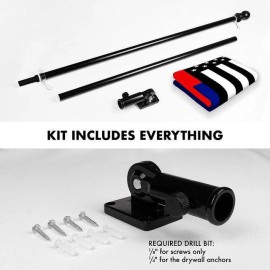 G128 Combo Pack: 6 Feet Tangle Free Spinning Flagpole (Black) Thin Blue and Red