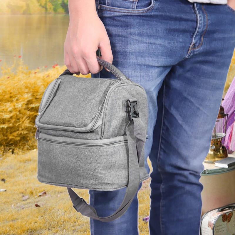 7L Portable Double Layers Insulated Bento Bag Lunchbox Tote for