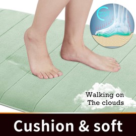 Yimobra Memory Foam Bath Mat Large Size, 44 x 24 Inches,Soft and Comfortable, Super Water Absorption, Non-Slip, Thick, Machine Wash, Easier to Dry for Bathroom Floor Rug, Pale Green